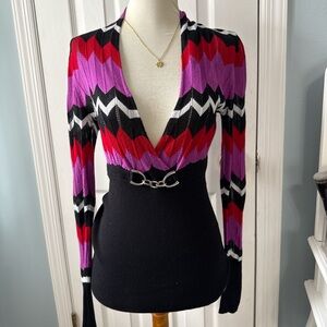 Cache Red and Purple Chevron Knit Top